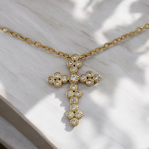 GRACE & GRATITUDE Silver Plated CZ Cross - Picture 1 of 3